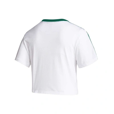 Shop Adidas Originals Adidas White Miami Hurricanes Three-stripes Cropped T-shirt