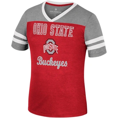 Shop Colosseum Girls Youth  Scarlet/heather Gray Ohio State Buckeyes Summer Striped V-neck T-shirt