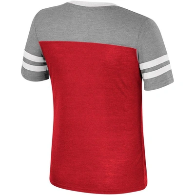 Shop Colosseum Girls Youth  Scarlet/heather Gray Ohio State Buckeyes Summer Striped V-neck T-shirt