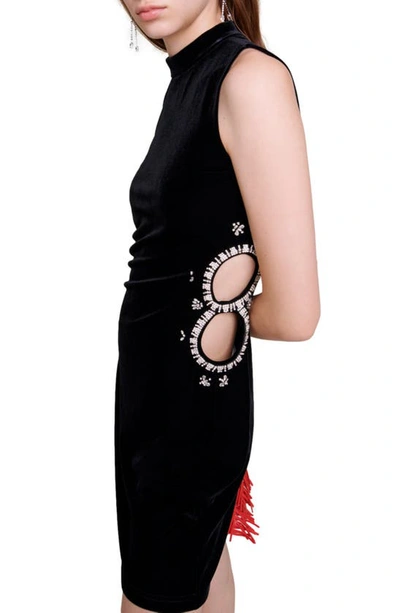 Shop Maje Romby Side Cutout Diamante Velvet Minidress In Black