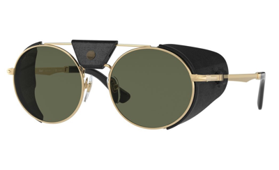 Shop Persol Polarized Green Round Unisex Sunglasses Po2496sz 114958 52 In Gold / Green