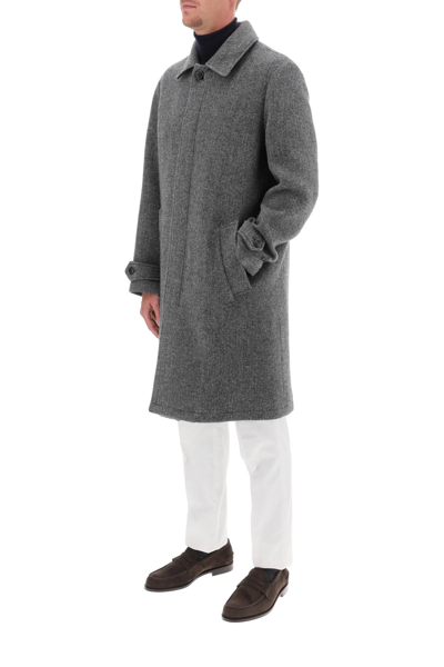 Shop Baracuta Paul Car Coat In Herringbone Wool In Herringbone Grey (grey)