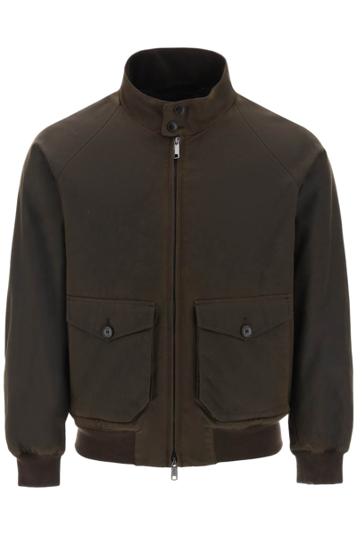 Shop Baracuta Waxed G9 Harrington Jacket In Deep Moss (brown)
