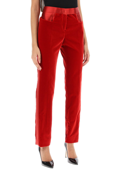 Shop Tom Ford Velvet Pants With Satin Bands In Red (red)