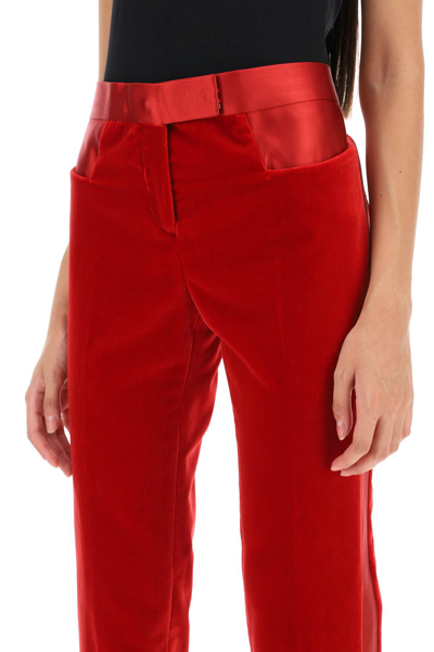 Shop Tom Ford Velvet Pants With Satin Bands In Red (red)