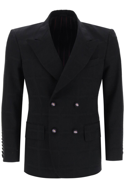 Shop Etro Double-breasted Jacket With Check Pattern In Black (black)