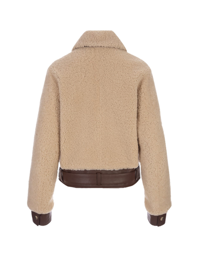 Shop Chloé Beige And Brown Leather And Shearling Bomber Jacket In Marrone