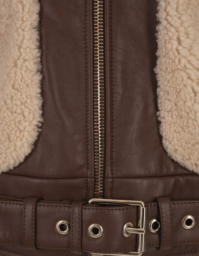 Shop Chloé Beige And Brown Leather And Shearling Bomber Jacket In Marrone