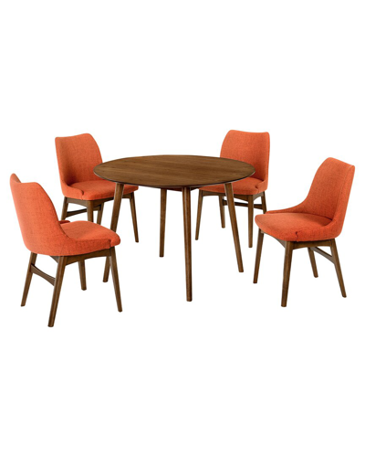 Armen Living Arcadia And Renzo 42in Round Wood 5pc Dining Set In Brown