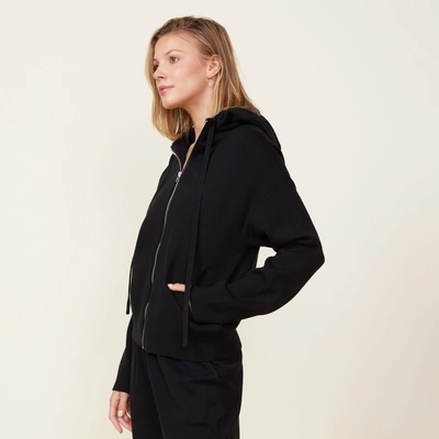 Monrow Soft Knit Zip Up Hoody In Black