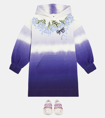 Monnalisa Hooded Printed Cotton-blend Dress In White