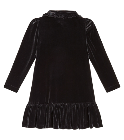 Shop Monnalisa Ruffled Velvet Dress In Black