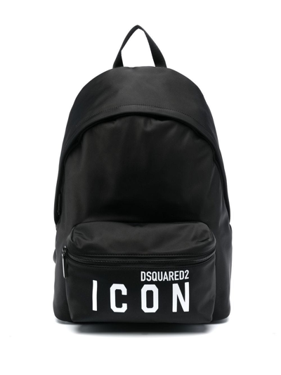 Shop Dsquared2 Black Icon Logo Print Backpack In Nero
