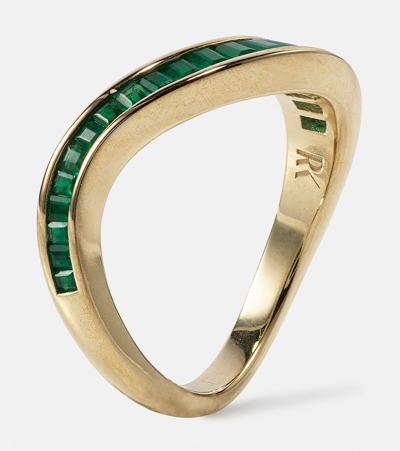 Shop Rainbow K Wave 9kt Gold Rind With Emeralds In Green
