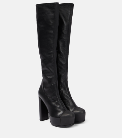Shop Sacai Leather Platform Knee-high Boots In Black