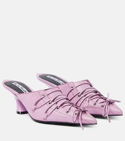 Shop Acne Studios Lace-up Leather Mules In Pink