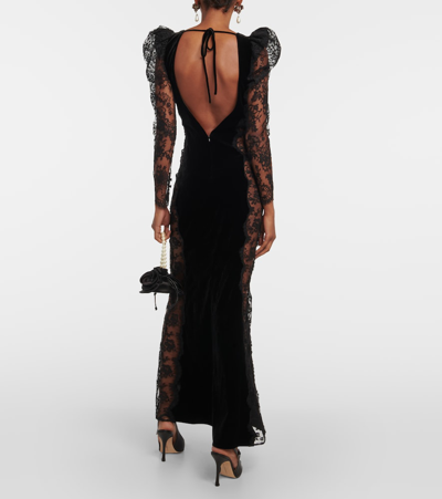 Shop Alessandra Rich Lace-trimmed Velvet Maxi Dress In Black