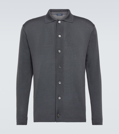 Shop Thom Sweeney Wool Henley Shirt In Grey