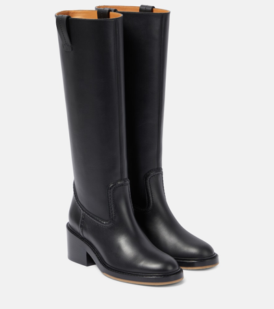 Shop Chloé Mallo Leather Knee-high Boots In Black