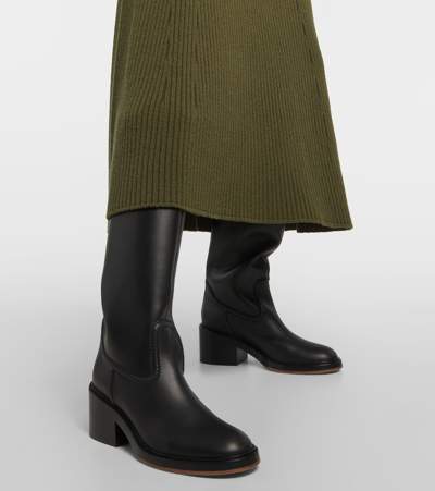 Shop Chloé Mallo Leather Knee-high Boots In Black
