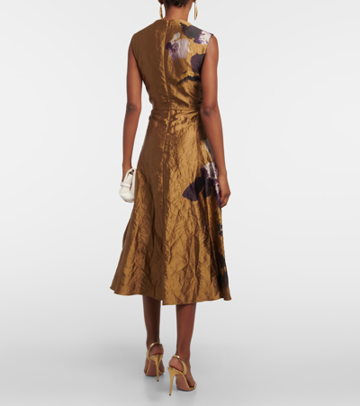 Shop Erdem Floral Midi Dress In Gold