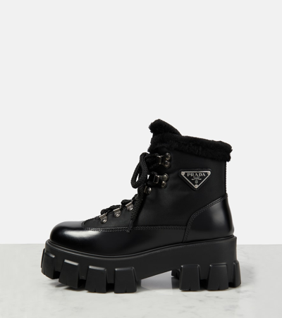 Shop Prada Monolith Leather Combat Boots In Black