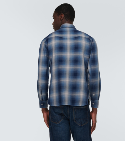 Shop Tom Ford Checked Cotton Western Shirt In Blue
