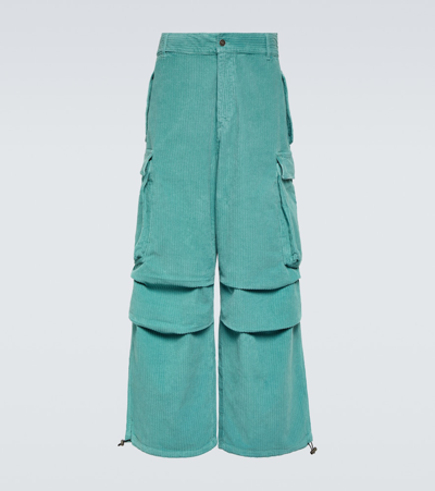 Shop Alanui Velvet Corduroy Cargo Pants In Blue