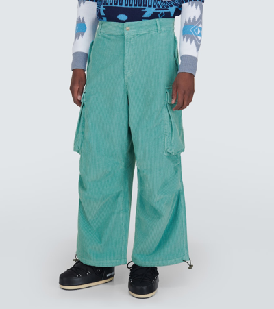 Shop Alanui Velvet Corduroy Cargo Pants In Blue