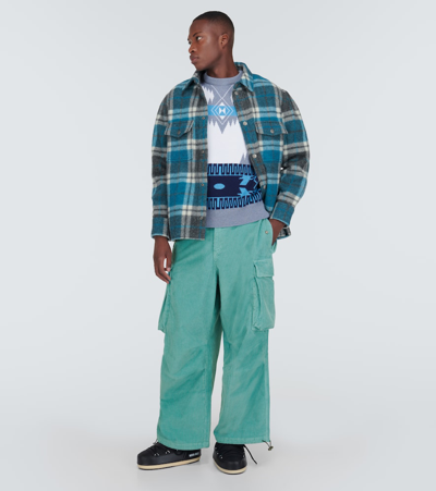 Shop Alanui Velvet Corduroy Cargo Pants In Blue