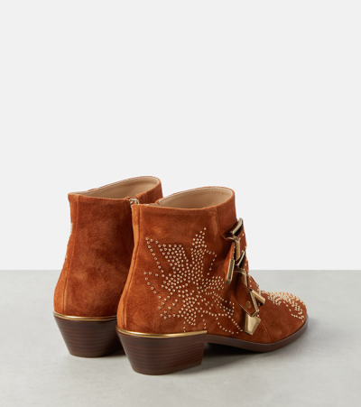 Shop Chloé Susanna Studded Suede Ankle Boots In Brown