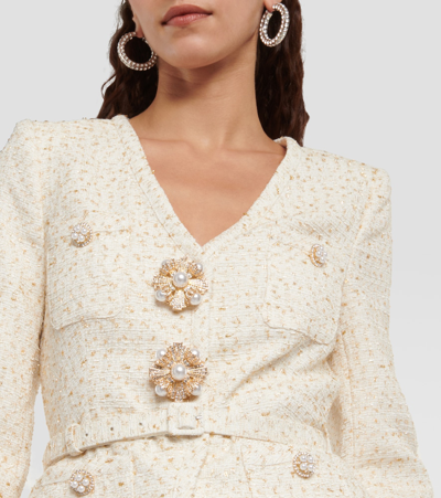 Shop Self-portrait Jacket-detail Bouclé Minidress In White