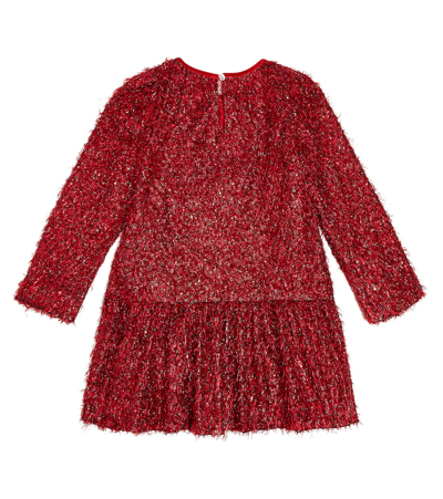 Shop Monnalisa Fringed Lurex Dress In Red