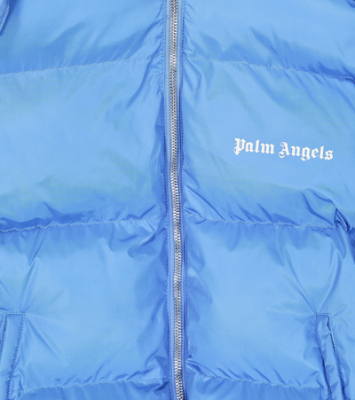 Shop Palm Angels Logo Puffer Jacket In Blue