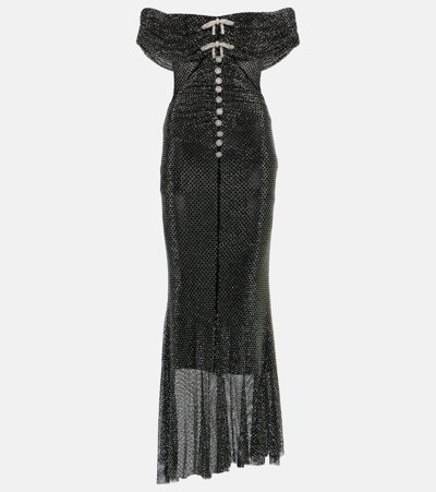 Shop Self-portrait Embellished Metallic Midi Dress In Black