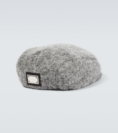 Shop Dolce & Gabbana Logo Wool-blend Flat Cap In Grey