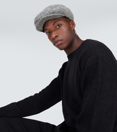 Shop Dolce & Gabbana Logo Wool-blend Flat Cap In Grey