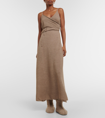 Shop Loro Piana Cashmere Wrap Dress In Brown