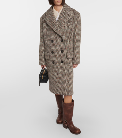 Miu Miu Wool And Silk-blend Bouclé Coat In Multicoloured