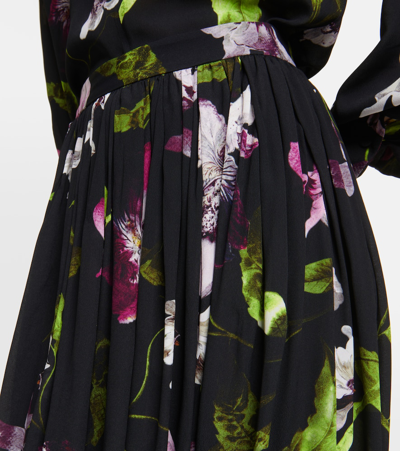 Shop Erdem Floral Pleated Crêpe Midi Skirt In Black