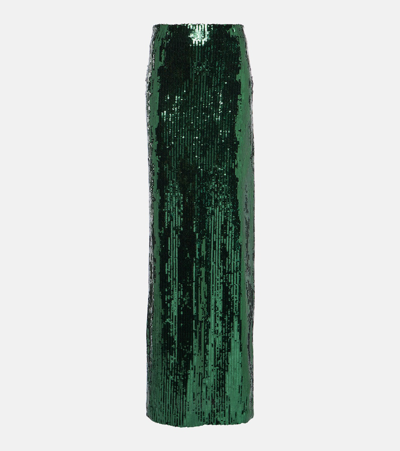 Shop Galvan Beating Heart Sequined Maxi Skirt In Green