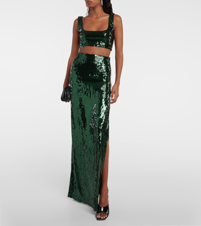 Shop Galvan Beating Heart Sequined Maxi Skirt In Green