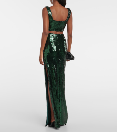 Shop Galvan Beating Heart Sequined Maxi Skirt In Green