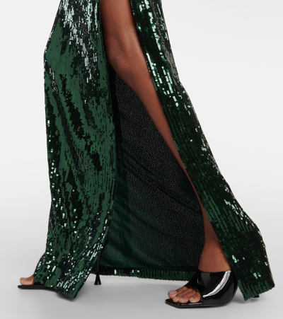 Shop Galvan Beating Heart Sequined Maxi Skirt In Green