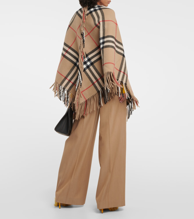 Shop Burberry Checked Wool Cape In Beige
