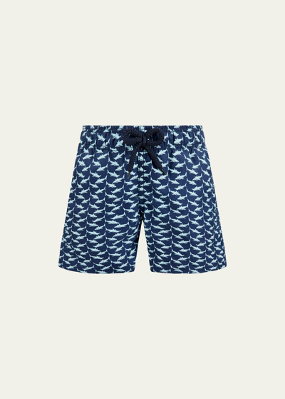Shop Vilebrequin Boy's Jim Shark-print Swim Shorts In Navy