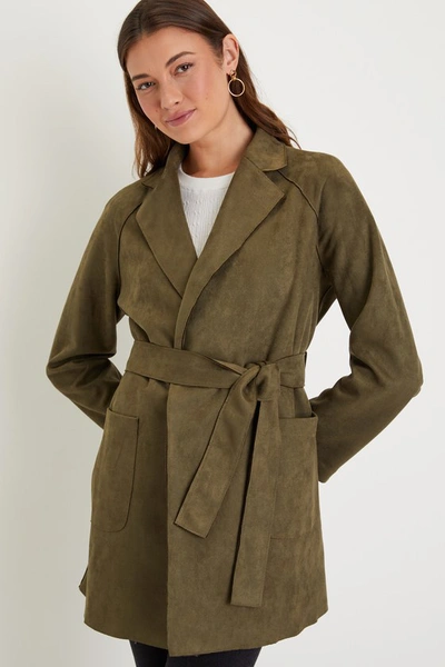 Shop Lulus Always Elevated Olive Green Vegan Suede Collared Trench Coat