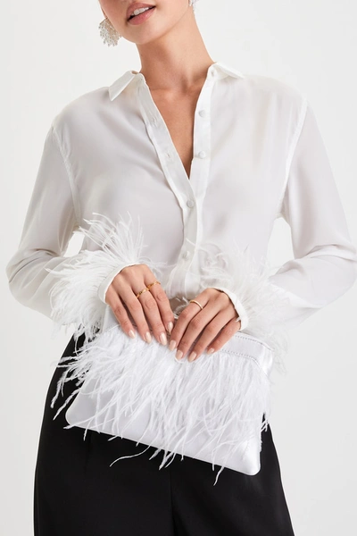 Shop Lulus Glamourous Poise White Satin Feather Clutch