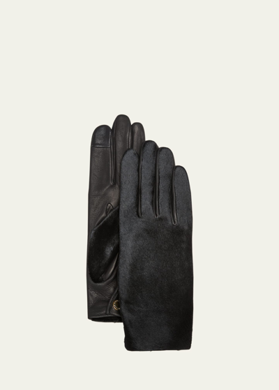 Shop Agnelle Classic Hair On Leather Gloves In Tnoirnoir