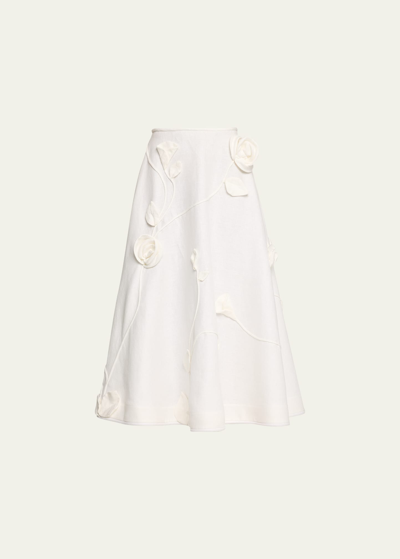 Shop Zimmermann Matchmaker Rose Applique Flare Midi Skirt In Ivory